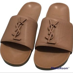 Saint Laurent Joan leather slides sz 36 in nude